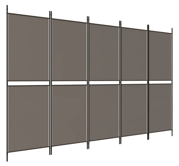 5 paneles antracitszürke szövet térelválasztó 250 x 220 cm