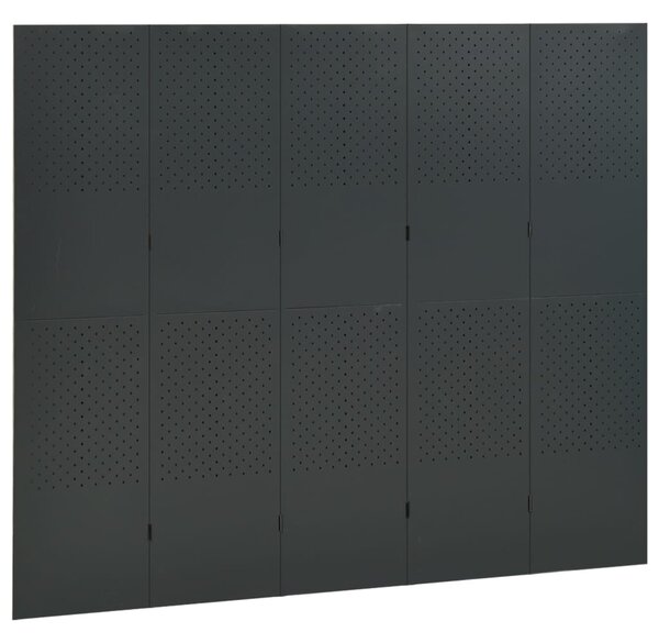 Antracitszürke acél 5-paneles paraván 200 x 180 cm