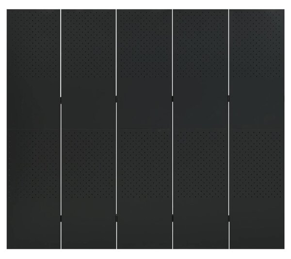 Fekete acél 5-paneles paraván 200 x 180 cm