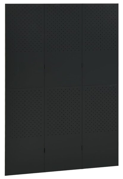 Fekete acél 3-paneles térelválasztó 120 x 180 cm