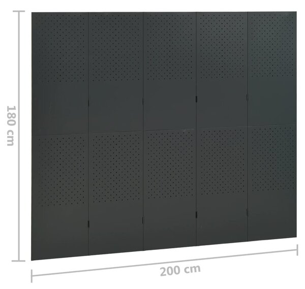 Antracitszürke acél 5-paneles paraván 200 x 180 cm