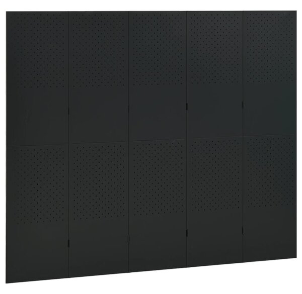 Fekete acél 5-paneles paraván 200 x 180 cm