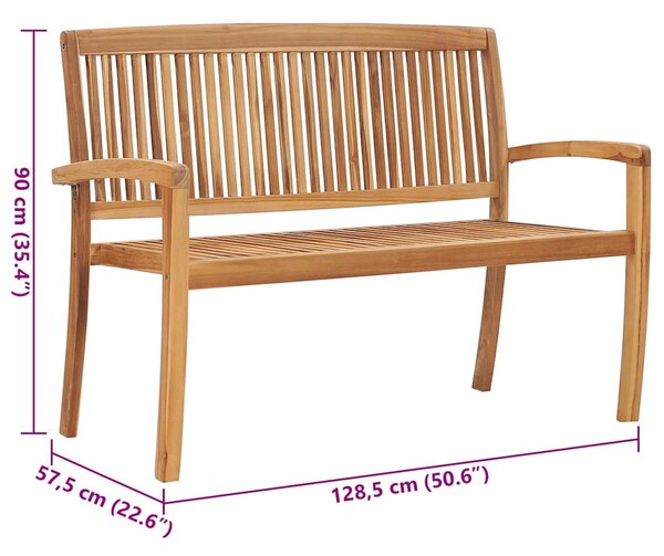 Tömör tíkfa rakásolható kerti pad párnával 128,5 cm