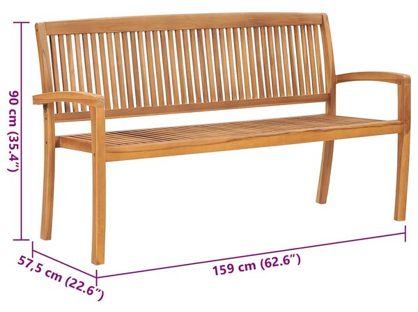 Tömör tíkfa rakásolható kerti pad párnával 159 cm