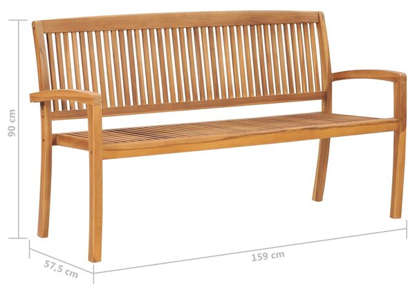 Tömör tíkfa rakásolható kerti pad párnával 159 cm