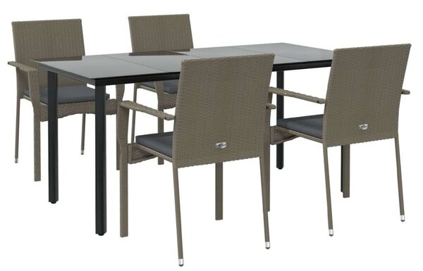 Polyrattan Kerti Étkezőgarnitúra - 5 részes - Fekete-Szürke