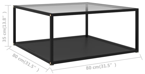 322896 Coffee Table Transparent and Black 80x80x35 cm Tempered Glass
