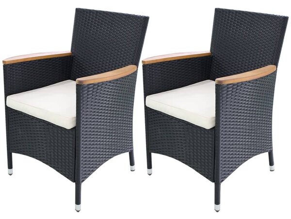 2 db fekete polyrattan kerti szék párnával
