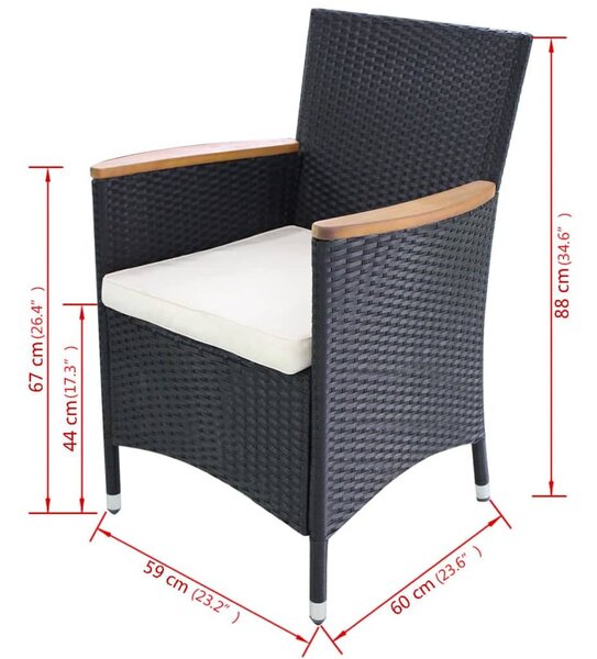 2 db fekete polyrattan kerti szék párnával