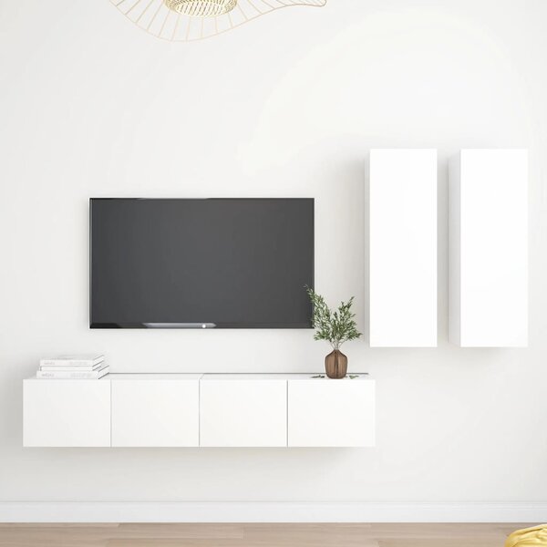 4 részes fehér szerelt fa TV-szekrényszett