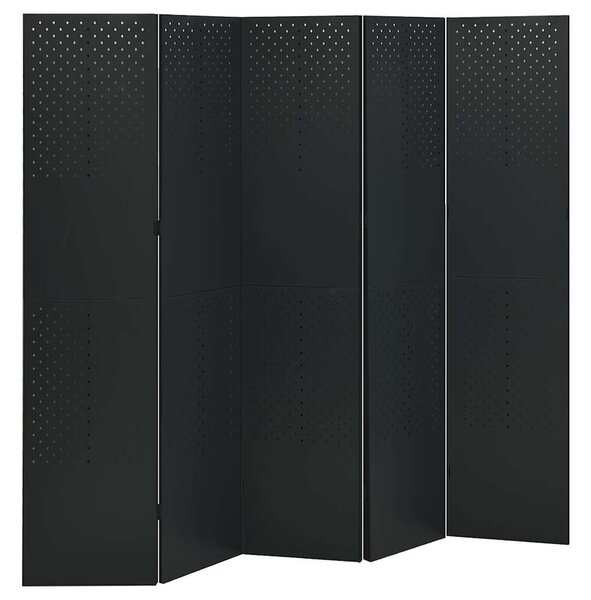 2 db fekete acél 5-paneles térelválasztó 200 x 180 cm