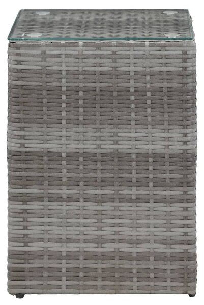 Szürke polyrattan kisasztal üveg asztallappal 35 x 35 x 52 cm