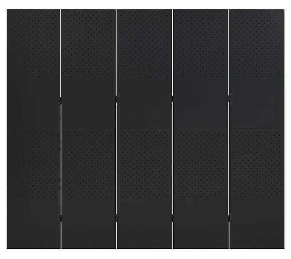 2 db fekete acél 5-paneles térelválasztó 200 x 180 cm