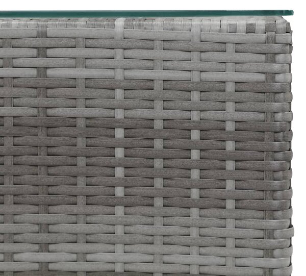 Szürke polyrattan kisasztal üveg asztallappal 35 x 35 x 52 cm