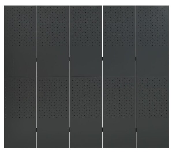 2 db antracitszürke acél 5-paneles térelválasztó 200 x 180 cm