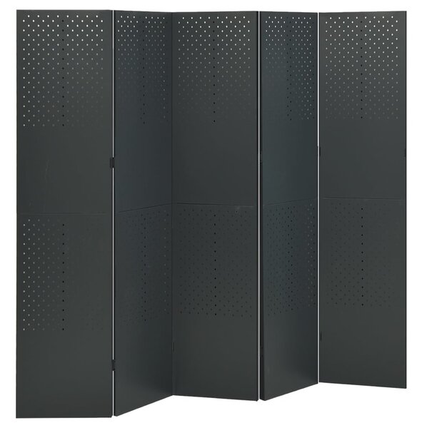 2 db antracitszürke acél 5-paneles térelválasztó 200 x 180 cm