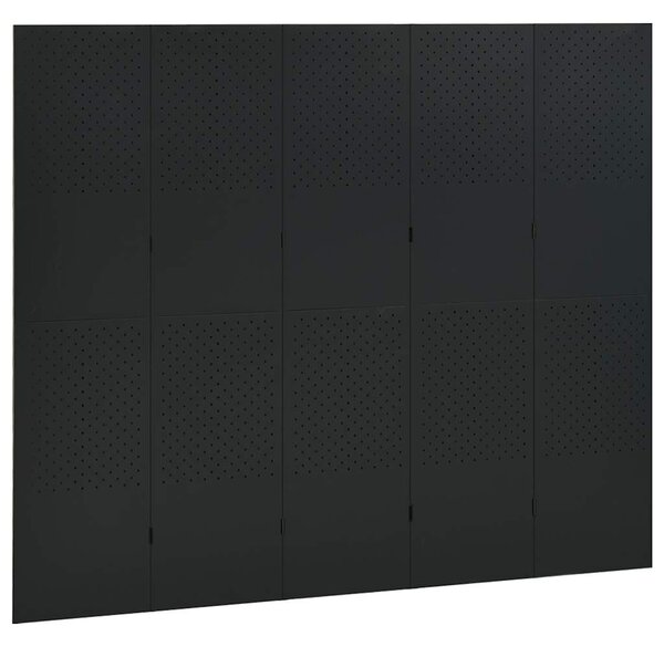 2 db fekete acél 5-paneles térelválasztó 200 x 180 cm
