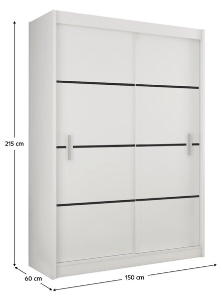 KONDELA Szekrény tolóajtóval, fehér/fekete, MERINA 150