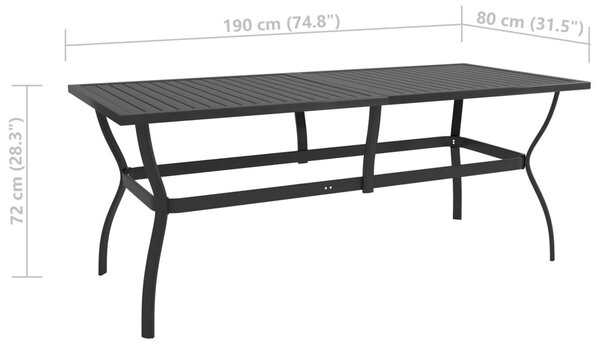 Antracitszürke acél kerti asztal 190 x 80 x 72 cm