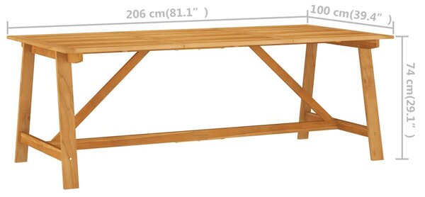 Tömör akácfa kerti étkezőasztal 206 x 100 x 74 cm