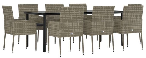 Polyrattan Kerti Étkezőszett - 9 részes - Fekete/Szürke