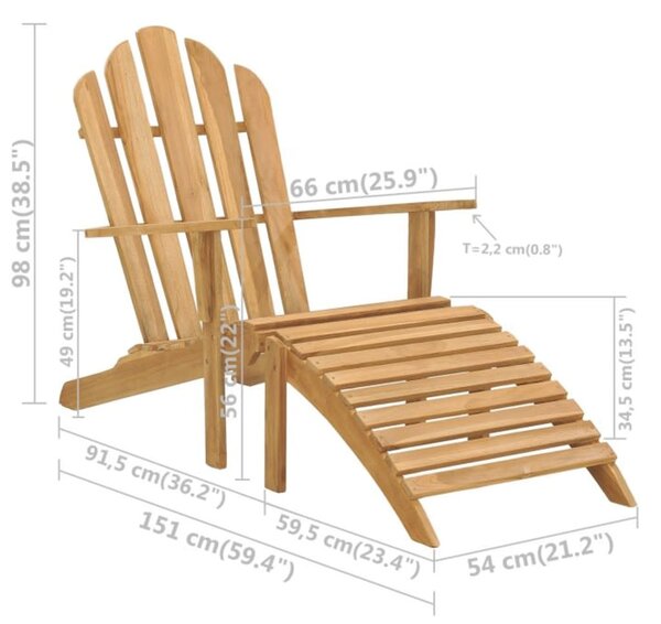 Tömör tíkfa adirondack szék lábtartóval