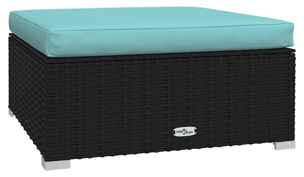 Fekete polyrattan kerti lábtartó párnával 70 x 70 x 30 cm