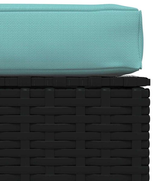 Fekete polyrattan kerti lábtartó párnával 70 x 70 x 30 cm