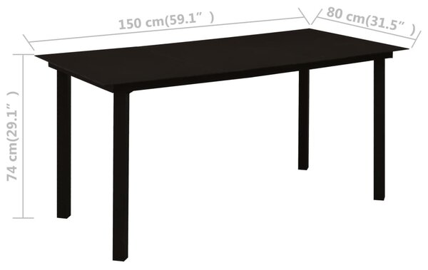 Fekete acél és üveg kerti étkezőasztal 150 x 80 x 74 cm