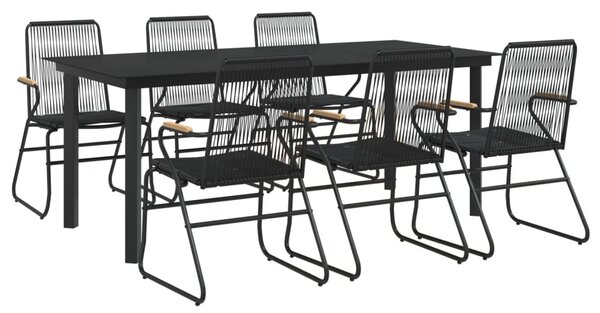 7 részes fekete PVC rattan kerti étkezőgarnitúra
