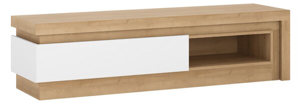 KONDELA TV asztal 02, riviéra tölgy/fehér extra magasfényű, LEONARDO