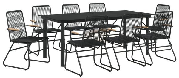 9 részes fekete PVC rattan kerti étkezőgarnitúra