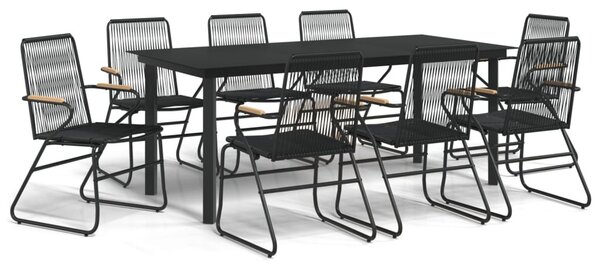 9 részes fekete PVC rattan kerti étkezőgarnitúra