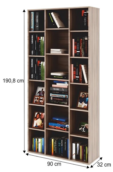 KONDELA Magas könyvespolc, DTD laminált, sonoma tölgyfa, DUNAJ 13