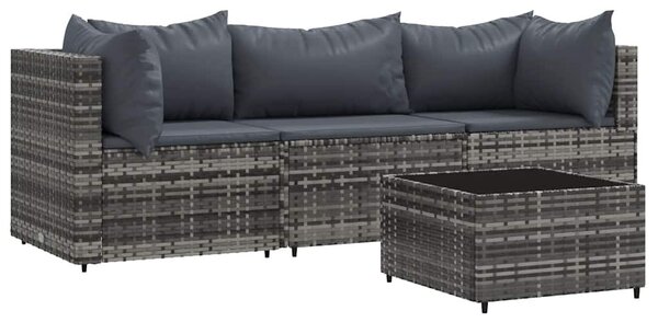 4 részes szürke polyrattan kerti ülőgarnitúra párnákkal