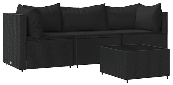 4 részes fekete polyrattan kerti ülőgarnitúra párnákkal