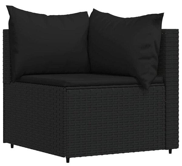 3 részes fekete polyrattan kerti ülőgarnitúra párnákkal