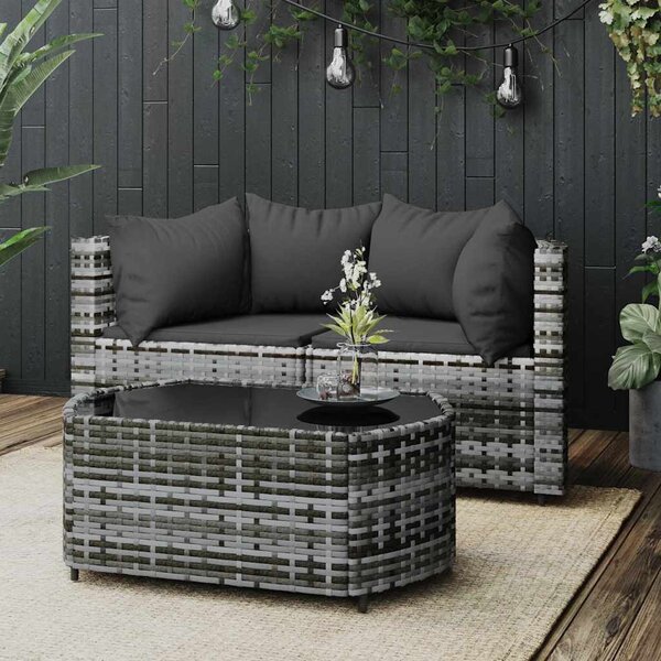 3 részes szürke polyrattan kerti ülőgarnitúra párnákkal