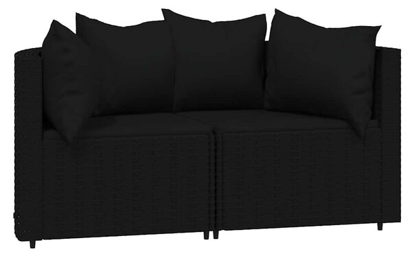 3 részes fekete polyrattan kerti ülőgarnitúra párnákkal
