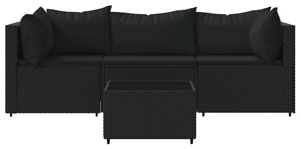 4 részes fekete polyrattan kerti ülőgarnitúra párnákkal