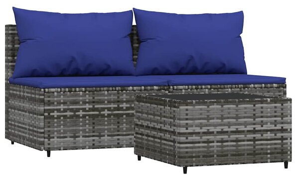3 részes szürke polyrattan kerti ülőgarnitúra párnákkal