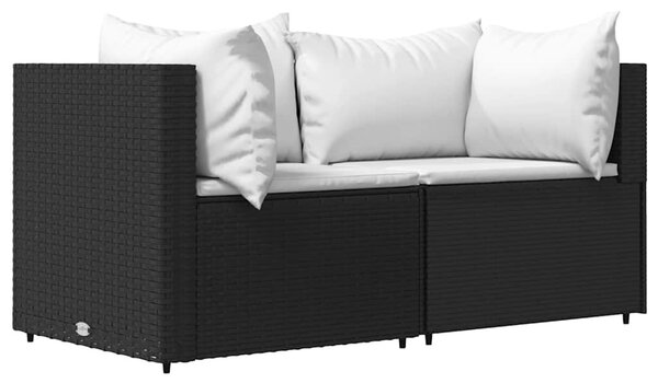 3 részes fekete polyrattan kerti ülőgarnitúra párnákkal