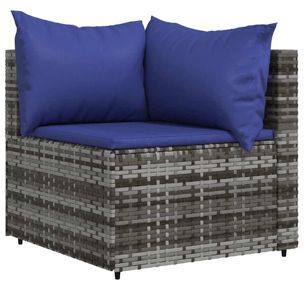 Szürke polyrattan kerti sarokkanapé párnákkal