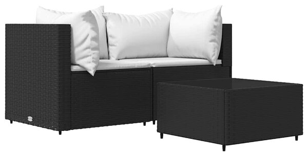 3 részes fekete polyrattan kerti ülőgarnitúra párnákkal