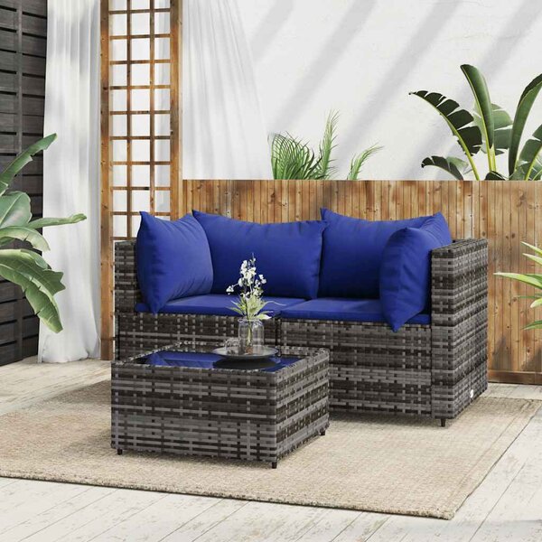 3 részes szürke polyrattan kerti ülőgarnitúra párnákkal