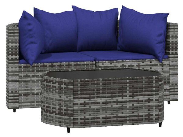 3 részes szürke polyrattan kerti ülőgarnitúra párnákkal