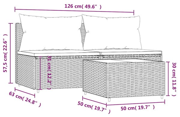 3 részes fekete polyrattan kerti ülőgarnitúra párnákkal