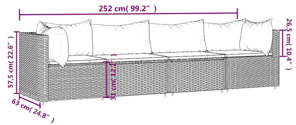 4 részes barna polyrattan kerti ülőgarnitúra párnákkal