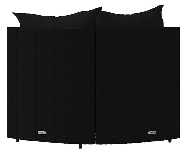 2 db fekete polyrattan kerti sarokkanapé párnákkal