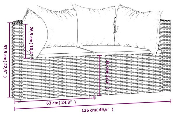 2 db barna polyrattan kerti sarokkanapé párnákkal